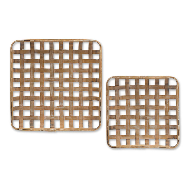 Set Of Two Brown Square Bamboo Basket Trays