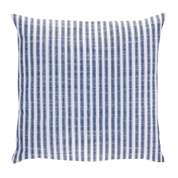 17" Blue and White Striped Zippered Polyester Blend Throw Pillow
