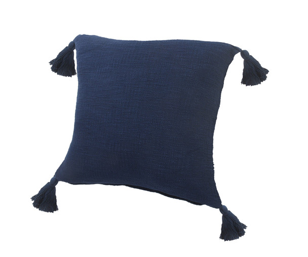 Set Of Two 20" X 20" Blue Solid Color Zippered 100% Cotton Throw Pillow