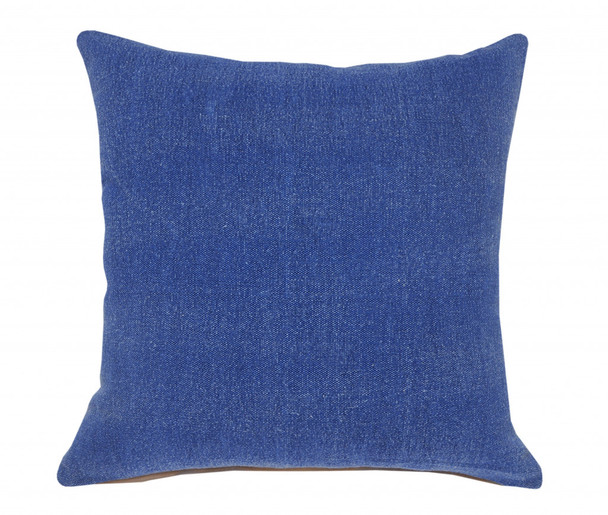 Set Of Two 20" X 20" Blue Solid Color Zippered 100% Cotton Throw Pillow