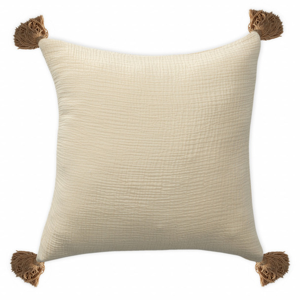 Set Of Two 20" X 20" Cream Solid Color Zippered 100% Cotton Throw Pillow