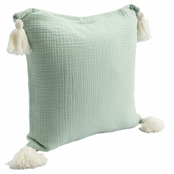 Set Of Two 20" X 20" Green Solid Color Zippered 100% Cotton Throw Pillow
