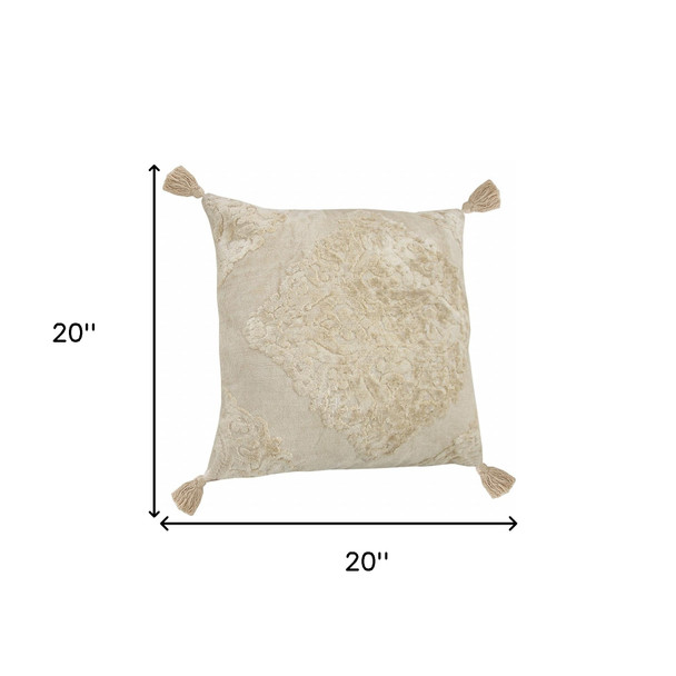 Set Of Two 20" X 20" Cream Solid Color Zippered Viscose Throw Pillow