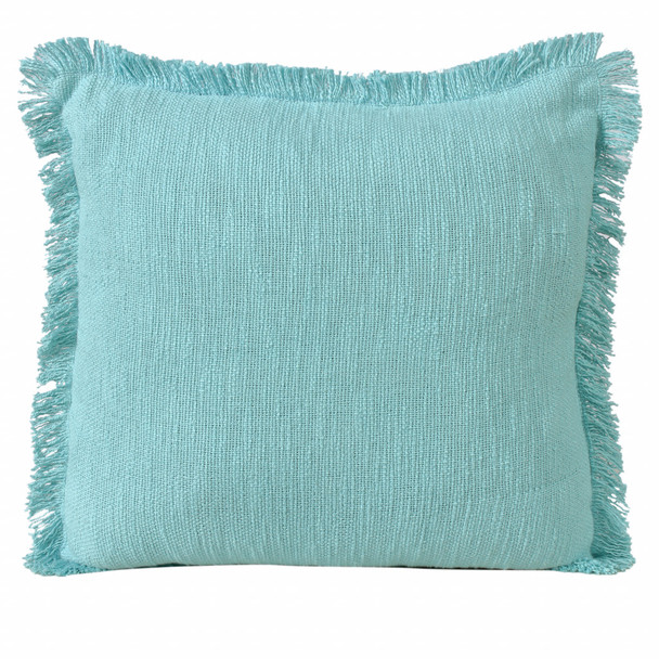 Set Of Two 20" X 20" Aqua Solid Color Zippered 100% Cotton Throw Pillow