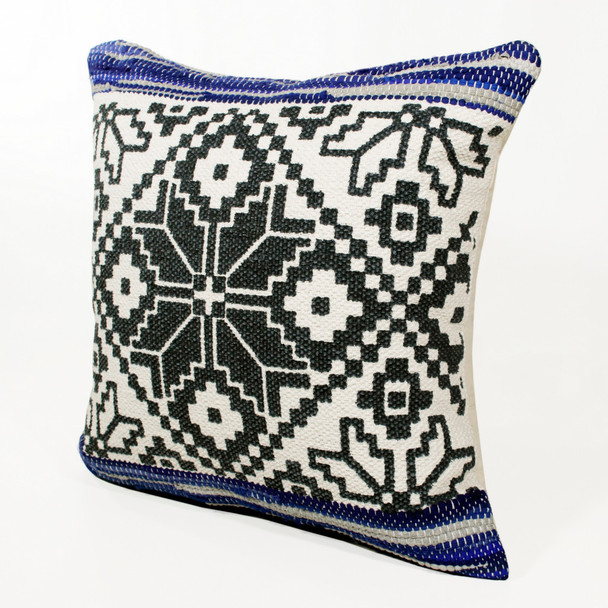 Set Of Two 20" X 20" Blue Geometric Zippered 100% Cotton Throw Pillow