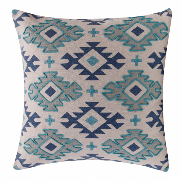 Set Of Two 20" X 20" Blue Geometric Zippered 100% Cotton Throw Pillow