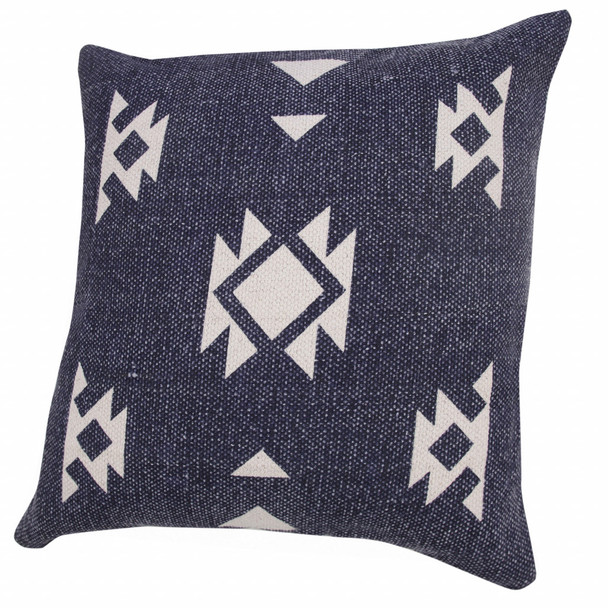 Set Of Two 20" X 20" Blue Geometric Zippered 100% Cotton Throw Pillow