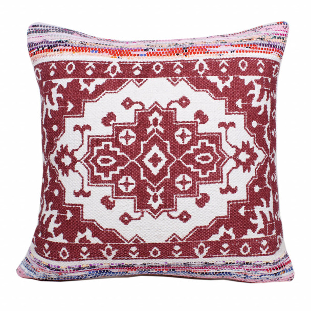 Set Of Two 20" X 20" Red Geometric Zippered 100% Cotton Throw Pillow