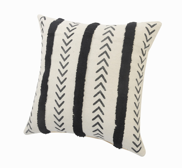 Set Of Two 20" X 20" Cream Geometric Zippered 100% Cotton Throw Pillow