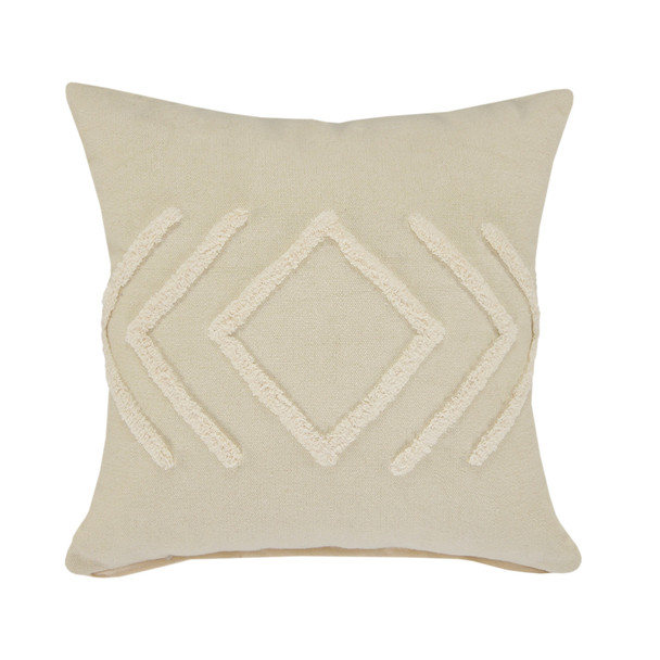 Set Of Two 20" X 20" Cream Geometric Zippered 100% Cotton Throw Pillow