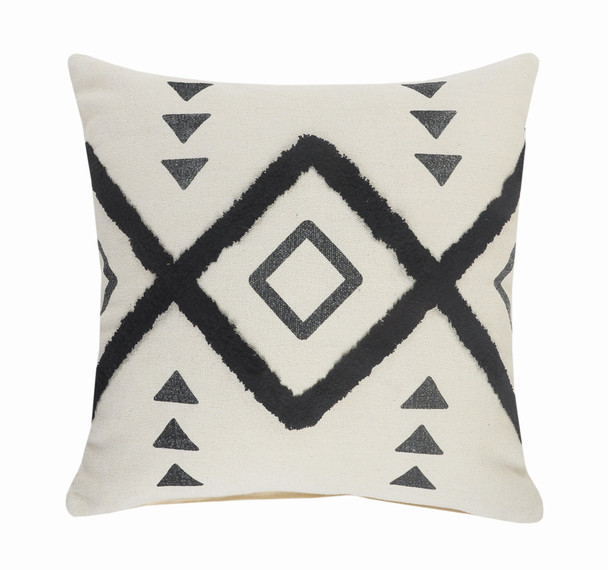 Set Of Two 20" X 20" Cream Black And Gray Geometric Zippered 100% Cotton Throw Pillow