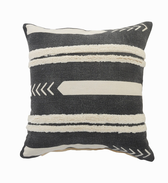 Set Of Two 20" X 20" Black Geometric Zippered 100% Cotton Throw Pillow