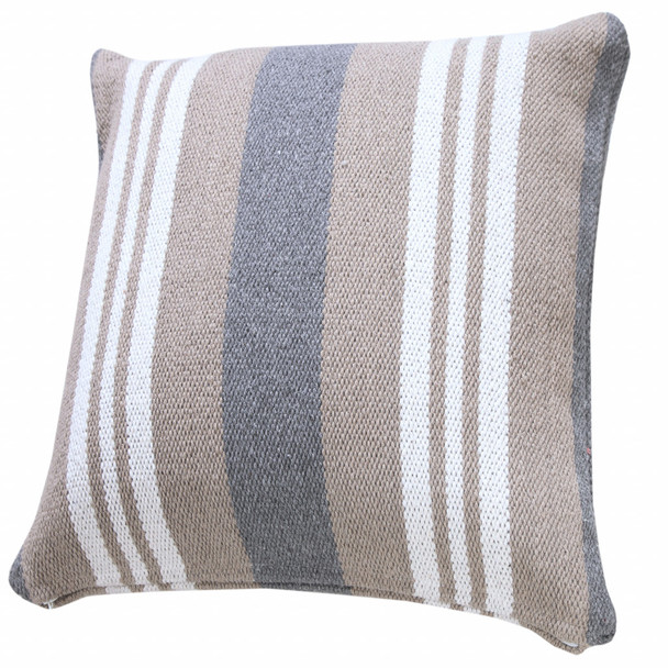 Set Of Two 20" X 20" Tan Striped Zippered 100% Cotton Throw Pillow