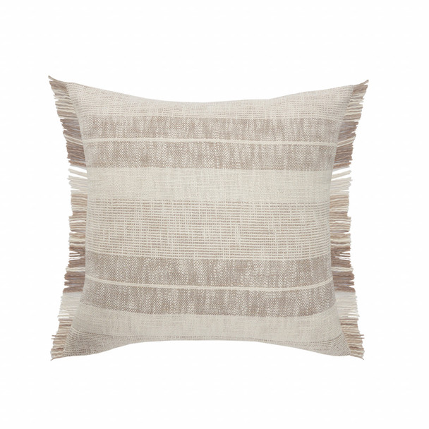 Set Of Two 20" X 20" Tan Striped Zippered 100% Cotton Throw Pillow