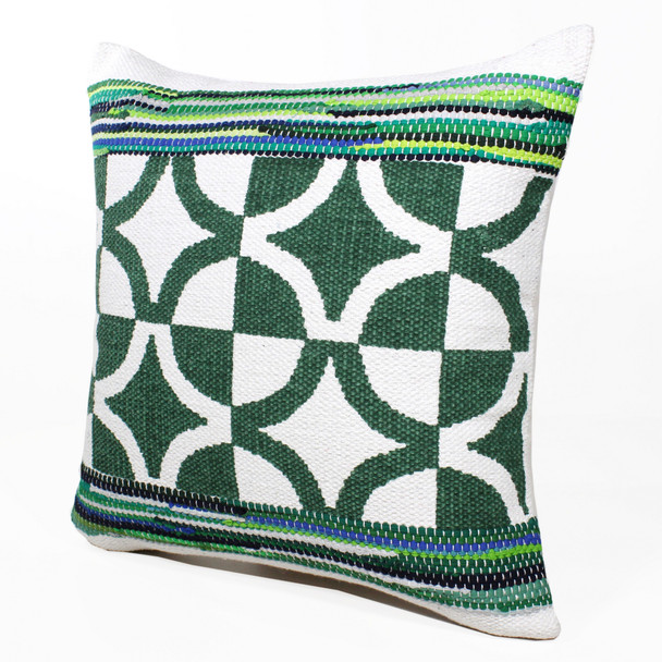 Set Of Two 20" X 20" Green Geometric Zippered 100% Cotton Throw Pillow