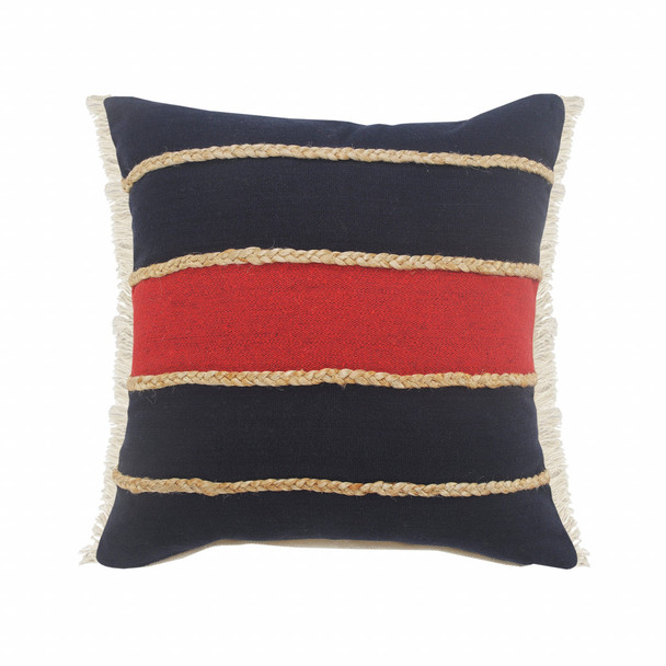 Set Of Two 20" X 20" Red Striped Zippered 100% Cotton Throw Pillow