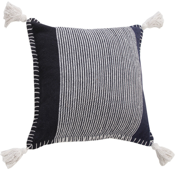 Set Of Two 20" X 20" Blue Striped Zippered 100% Cotton Throw Pillow