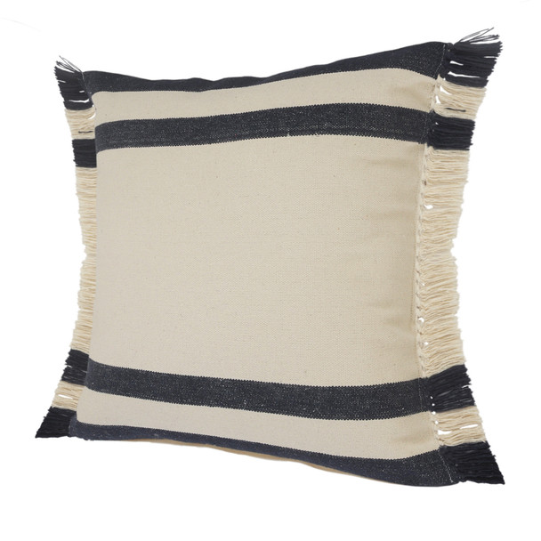 Set Of Two 20" X 20" Blue Striped Zippered 100% Cotton Throw Pillow