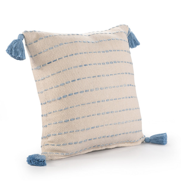 Set Of Two 20" X 20" Blue Striped Zippered 100% Cotton Throw Pillow
