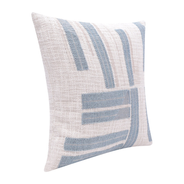 Set Of Two 20" X 20" Blue Striped Zippered 100% Cotton Throw Pillow