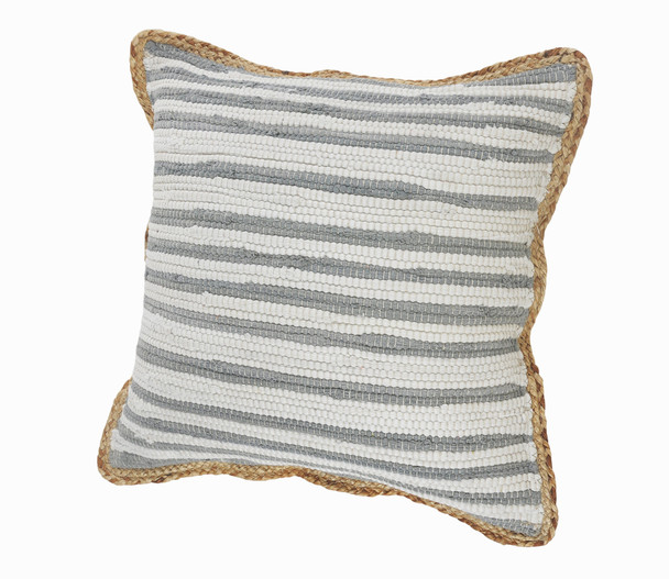 Set Of Two 18" X 18" Gray Striped Zippered 100% Cotton Throw Pillow