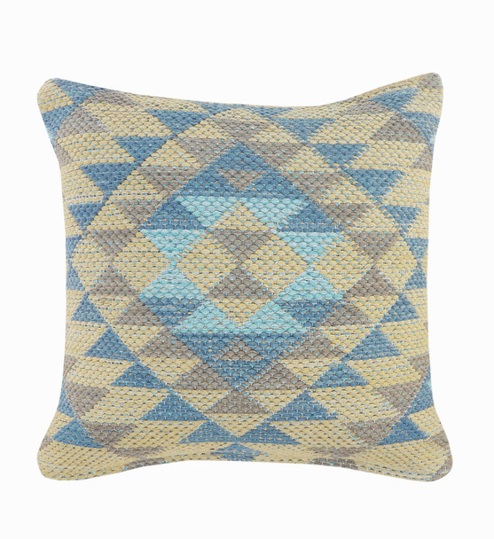 Set Of Two 18" X 18" Blue Geometric Zippered 100% Cotton Throw Pillow