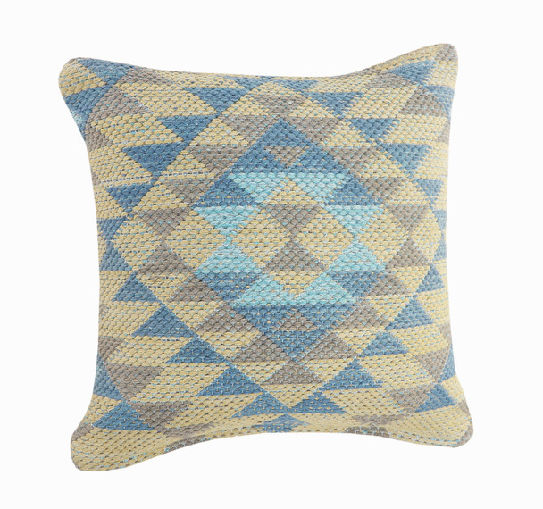 Set Of Two 18" X 18" Blue Geometric Zippered 100% Cotton Throw Pillow