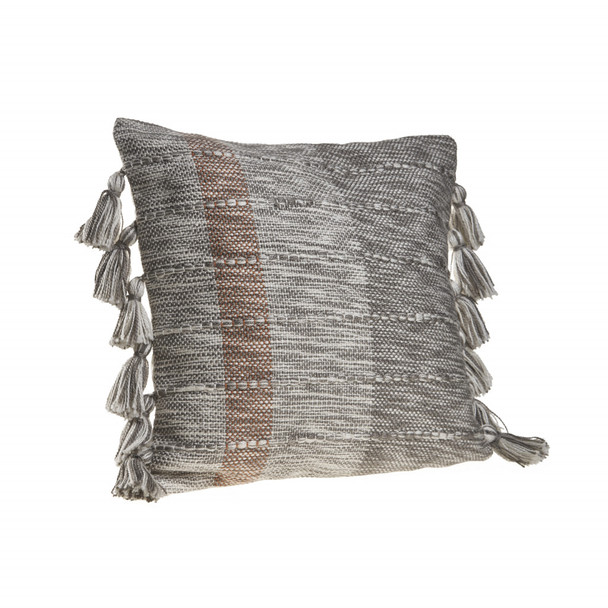 Set Of Two 20" X 20" Gray Striped Zippered Polyester Throw Pillow