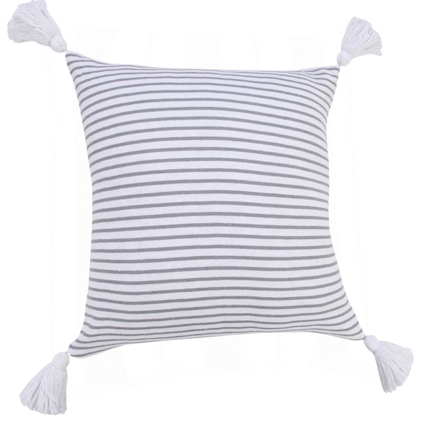 Set Of Two 20" X 20" Gray Striped Zippered 100% Cotton Throw Pillow