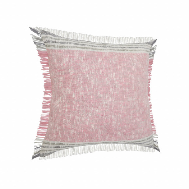 Set Of Two 20" X 20" Pink Striped Zippered 100% Cotton Throw Pillow