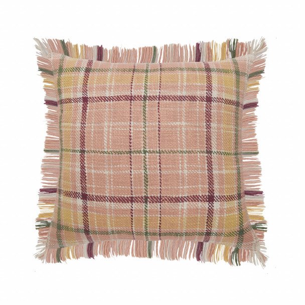 Set Of Two 20" X 20" Pink Plaid Zippered 100% Cotton Throw Pillow