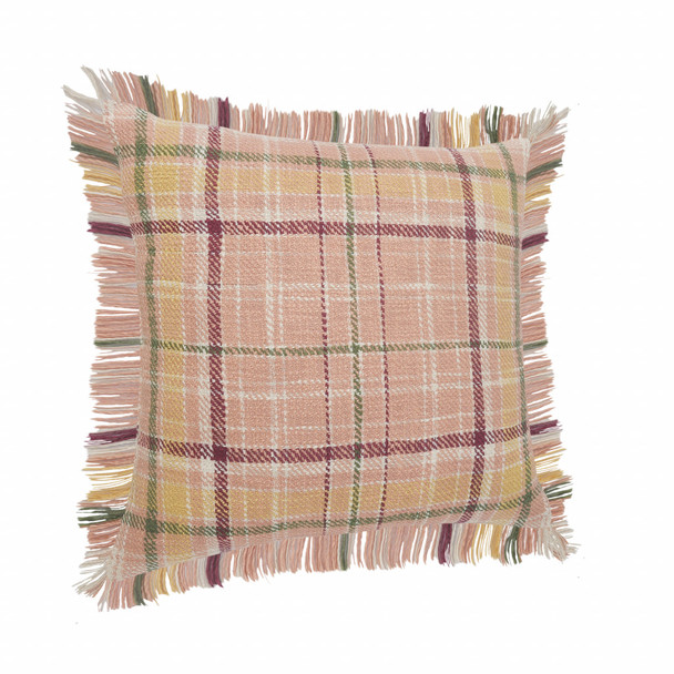 Set Of Two 20" X 20" Pink Plaid Zippered 100% Cotton Throw Pillow