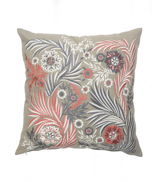 Set Of Two 20" X 20" Gray Floral Zippered 100% Cotton Throw Pillow