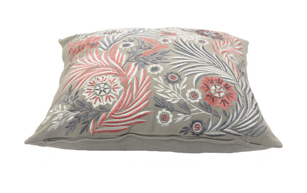 Set Of Two 20" X 20" Gray Floral Zippered 100% Cotton Throw Pillow