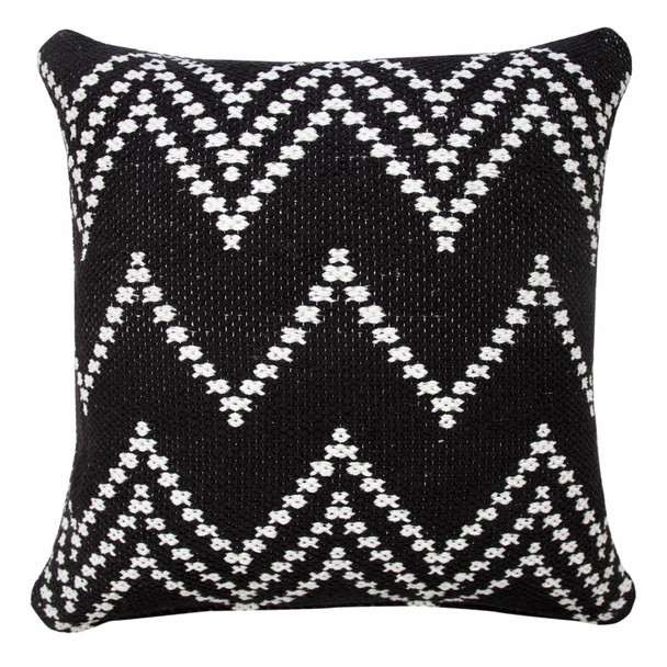 Set Of Two 20" X 20" Black Chevron Zippered 100% Cotton Throw Pillow