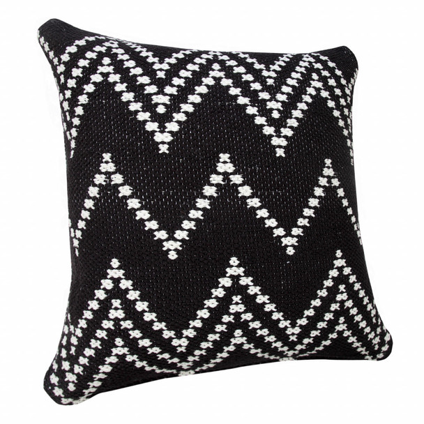 Set Of Two 20" X 20" Black Chevron Zippered 100% Cotton Throw Pillow