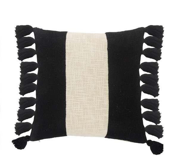 Set Of Two 20" X 20" Black Striped Zippered 100% Cotton Throw Pillow