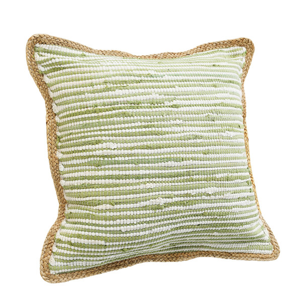 Set Of Two 20" X 20" Green Striped Zippered 100% Cotton Throw Pillow