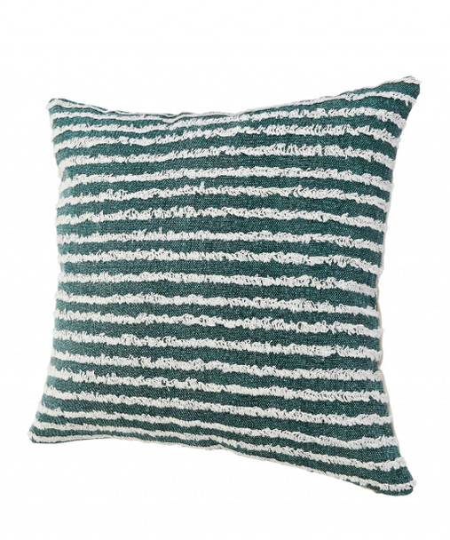 Set Of Two 20" X 20" Green Striped Zippered 100% Cotton Throw Pillow