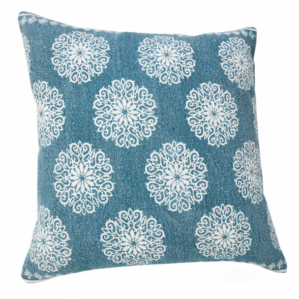 Set Of Two 20" X 20" Blue Floral Zippered 100% Cotton Throw Pillow