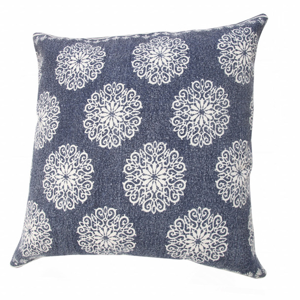 Set Of Two 20" X 20" Blue Floral Zippered 100% Cotton Throw Pillow