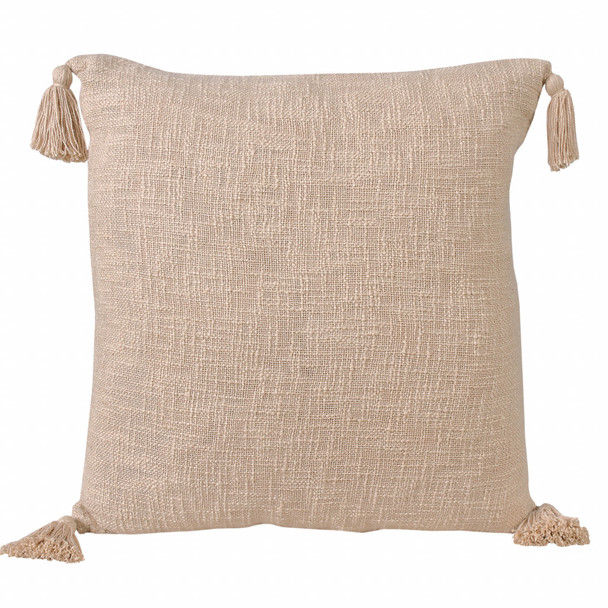 Set Of Two 20" X 20" Tan Solid Color Zippered 100% Cotton Throw Pillow