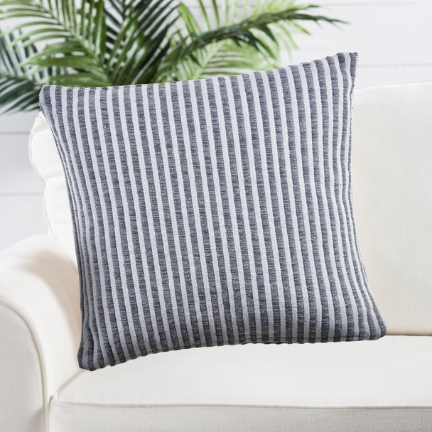 Set Of Two 22" X 22" Gray Striped Zippered 100% Cotton Throw Pillow