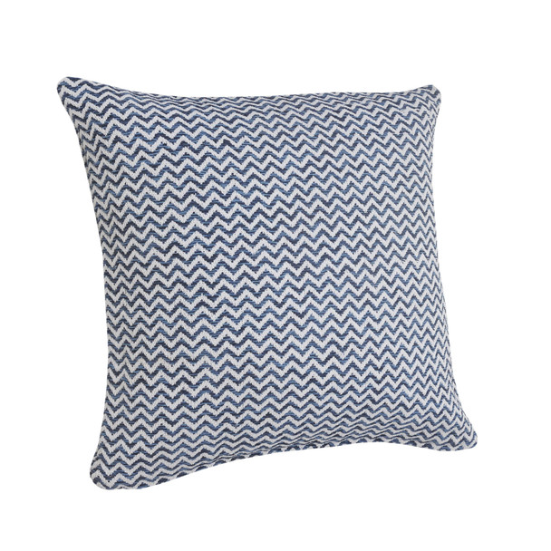 Set Of Two 22" X 22" Blue Chevron Zippered 100% Cotton Throw Pillow