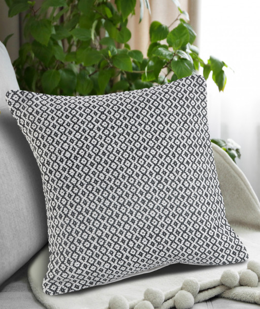 Set Of Two 18" X 18" Black Geometric Zippered 100% Cotton Throw Pillow