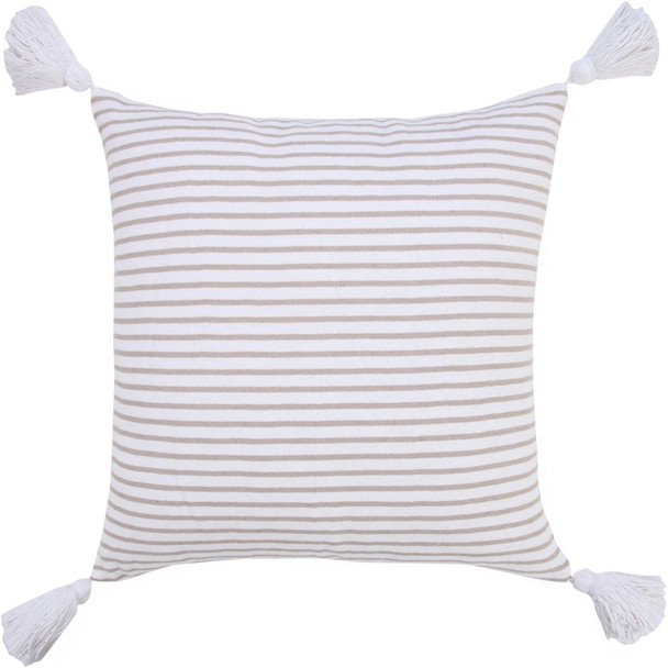 Set Of Two 20" X 20" Beige Striped Zippered 100% Cotton Throw Pillow