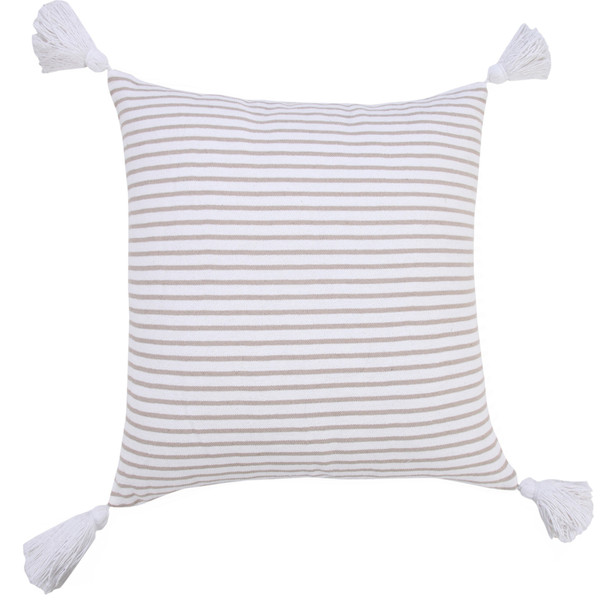 Set Of Two 20" X 20" Beige Striped Zippered 100% Cotton Throw Pillow