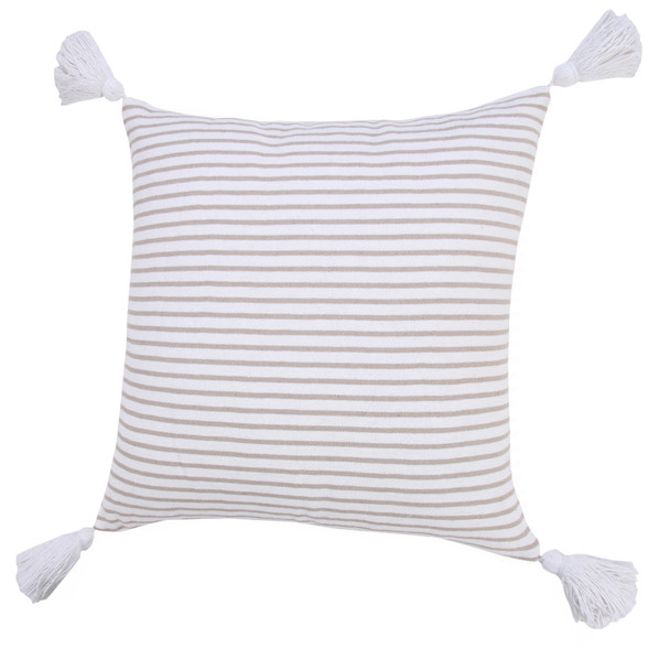 Set Of Two 20" X 20" Beige Striped Zippered 100% Cotton Throw Pillow