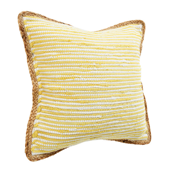 Set Of Two 20" X 20" Yellow Striped Zippered 100% Cotton Throw Pillow