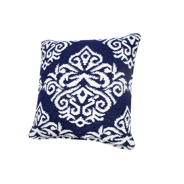 Set Of Two 20" X 20" Blue Damask Zippered 100% Cotton Throw Pillow